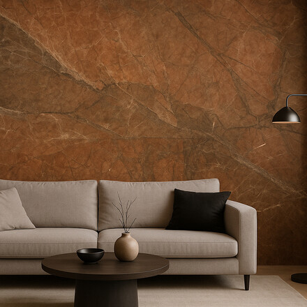 Vizualizace kamenného obkladu stěny ze žuly Brown Chocolate se zemitými odstíny a jemným žilkováním