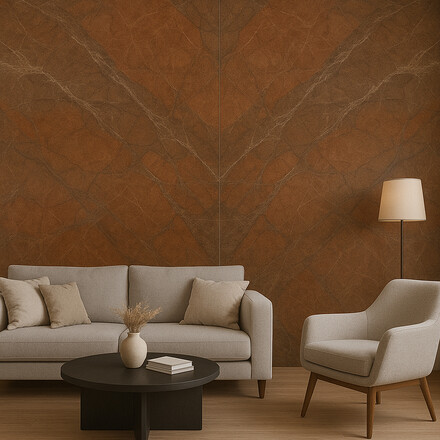 Vizualizace žulového obkladu stěny s použitím hnědé žuly Brown Chocolate