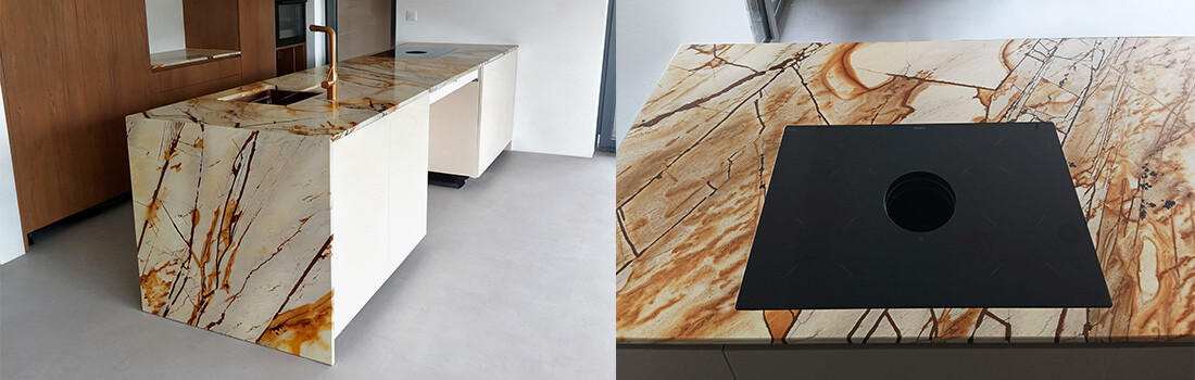 Realizace kamenné kuchyňské desky z kvarcitu Roma Imperiale
