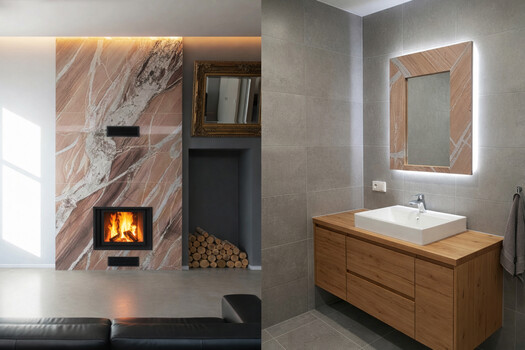 Kamenný obklad krbu a obklad zrcadla z kvarcitu Splendido